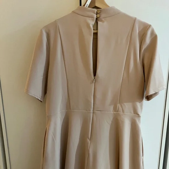 NWT ASOS Lace Panel Fit & Flare Dress Soft Taupe Beige/ Nude Beige Size US 12 - Picture 15 of 16